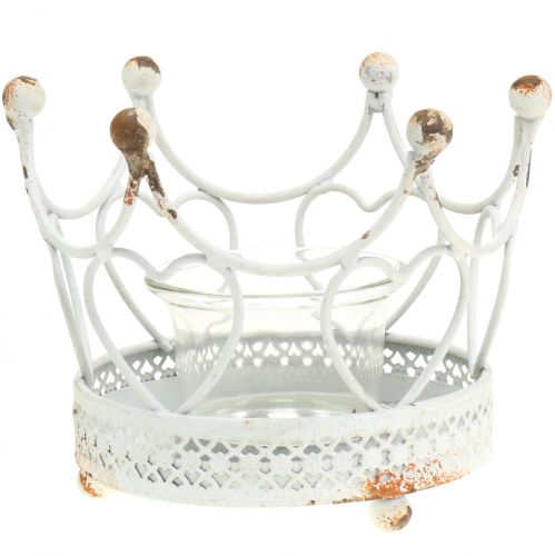 Tealight holder crown white Ø13cm H9,5cm