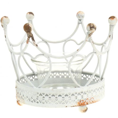 Floristik24 Tealight holder crown white Ø13cm H9,5cm