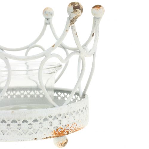 Floristik24 Tealight holder crown white Ø13cm H9,5cm