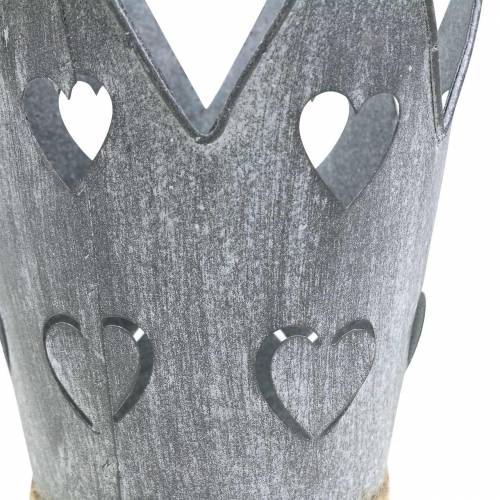 Floristik24 Zinc pot crown hearts washed gray set Ø12 / 14cm