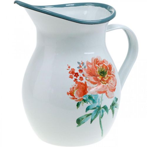 Decorative jug, flower vase vintage look, enamel jug with rose motif H19cm