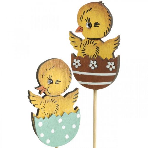 Product Easter decoration chick in egg wooden decoration figure on stick Easter 7cm 12 pcs