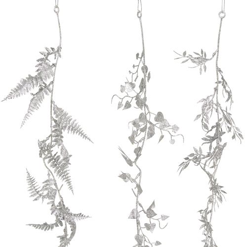 Floristik24 Artificial Garland Silver Glitter Fern Leaf Garland 180cm 3 Pcs