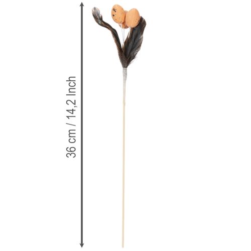 Product Artificial quail eggs, decorative feathers on a stick, 36cm, 12 pieces