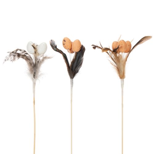 Product Artificial quail eggs, decorative feathers on a stick, 36cm, 12 pieces