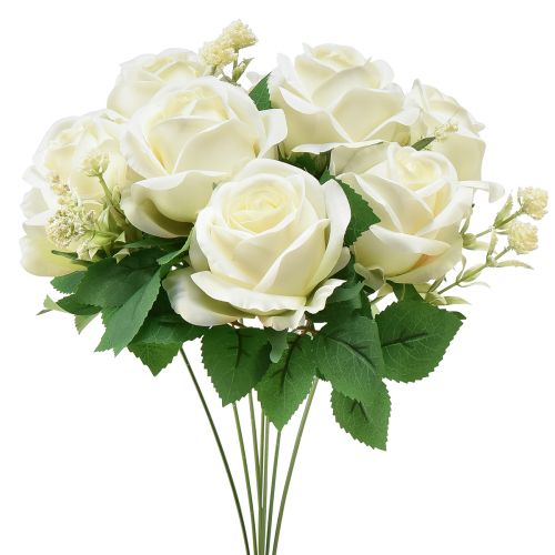 Floristik24 Artificial Roses Artificial Flower Bouquet Roses White Pick 42cm