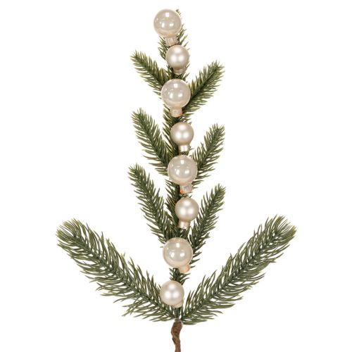Artificial Fir Branch with White Mini Christmas Baubles, 46 cm, Set of 2
