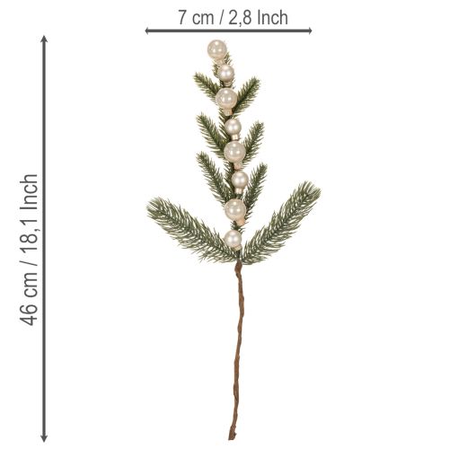 Artificial fir branch with white mini Christmas tree baubles, 46cm, 2 pieces | Floristik24.co.uk