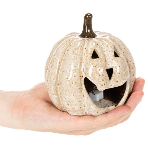 Ceramic Pumpkin Ornament with LED Light and Smiling Face 13cm | Floristik24.co.uk