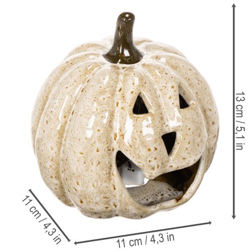 Ceramic Pumpkin Ornament with LED Light and Smiling Face 13cm | Floristik24.co.uk