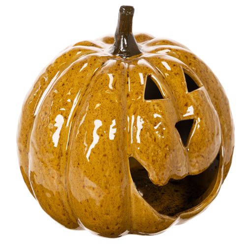 Ceramic Pumpkin with Face LED Decoration 19cm Yellow for Indoor Use buy online | Floristik24.co.uk