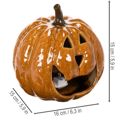 Ceramic Pumpkin Halloween LED Decoration 15cm Orange | Floristik24.co.uk