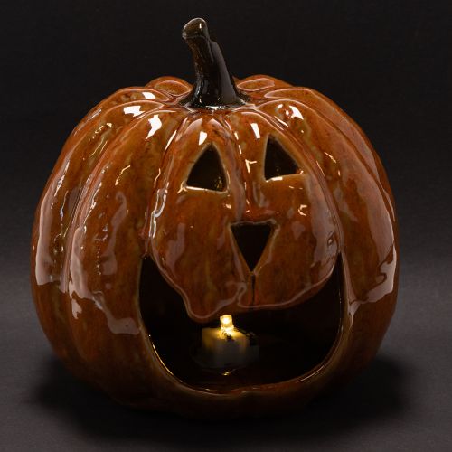 Ceramic Pumpkin Halloween LED Decoration 15cm Orange | Floristik24.co.uk