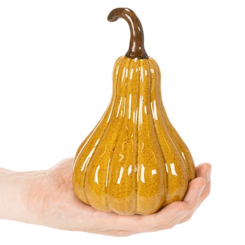 Ceramic Decorative Pumpkin 18cm Dark Yellow with Brown Stem | Floristik24.co.uk