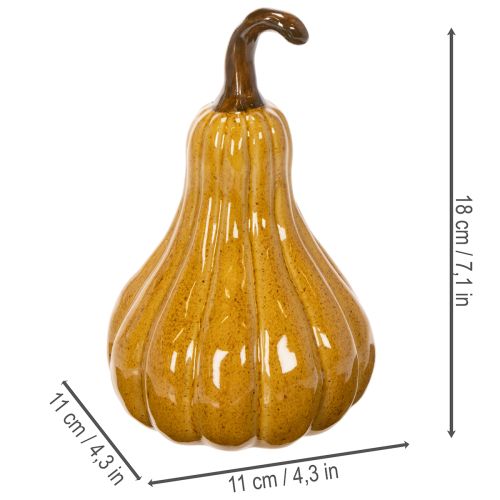 Ceramic Decorative Pumpkin 18cm Dark Yellow with Brown Stem | Floristik24.co.uk