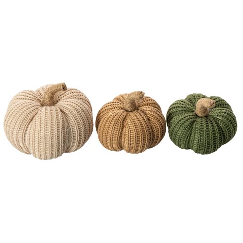 Knitted Decorative Pumpkins Set – Autumn Decor, 6 Pieces, 10cm & 8cm, Brown, Beige, Green | Floristik24.co.uk