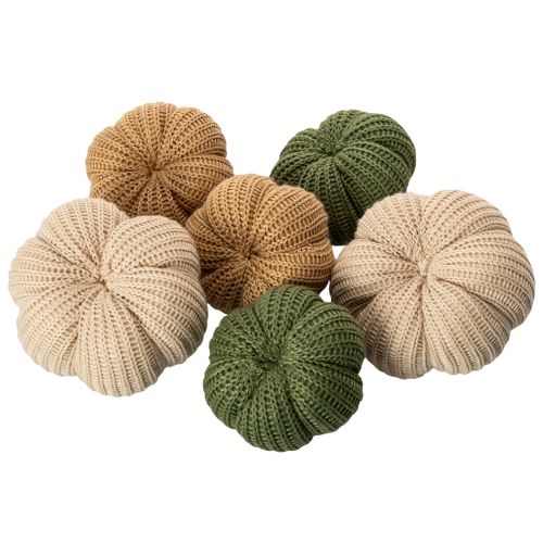Knitted Decorative Pumpkins Set – Autumn Decor, 6 Pieces, 10cm & 8cm, Brown, Beige, Green | Floristik24.co.uk