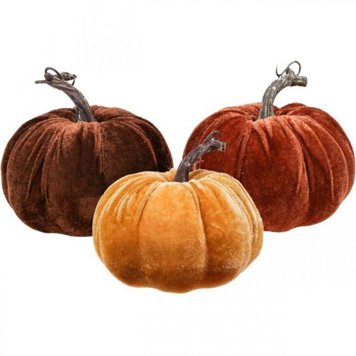 Floristik24 Pumpkin Deco Autumn Orange Brown Flocked Ø12cm 3pcs