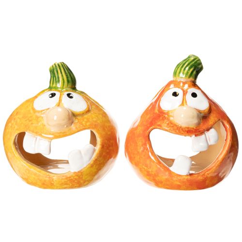 Pumpkin decorative figure and tealight holder, funny face, autumn decoration, 12cm, 2 pieces | Floristik24.co.uk