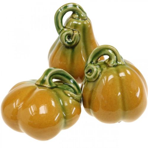 Floristik24 Decorative pumpkin ceramic orange, green assorted H7.5 / 10 / 11cm 3pcs