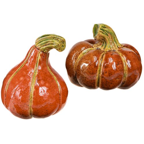 Pumpkins ceramic autumn decoration brown orange 10/13cm 2 pcs