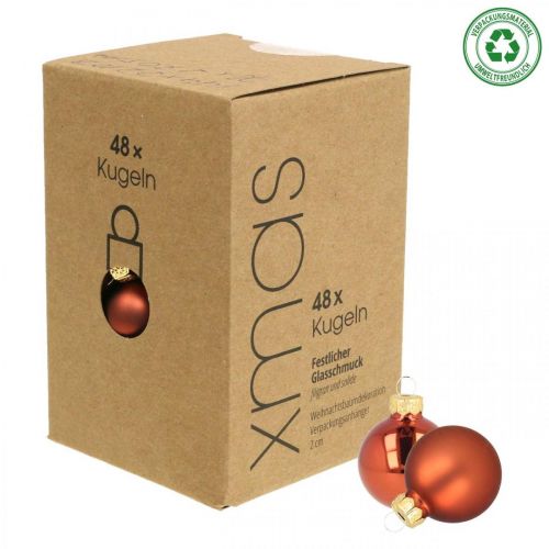 Product Mini Christmas balls glass rust red matt/glossy Ø2cm 44pcs