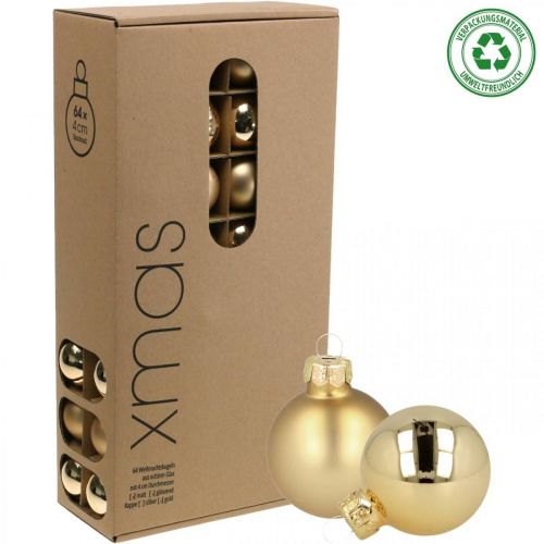Floristik24 Christmas Balls Glass Gold Glass Ball Matt/Shiny Ø4cm 60 pcs