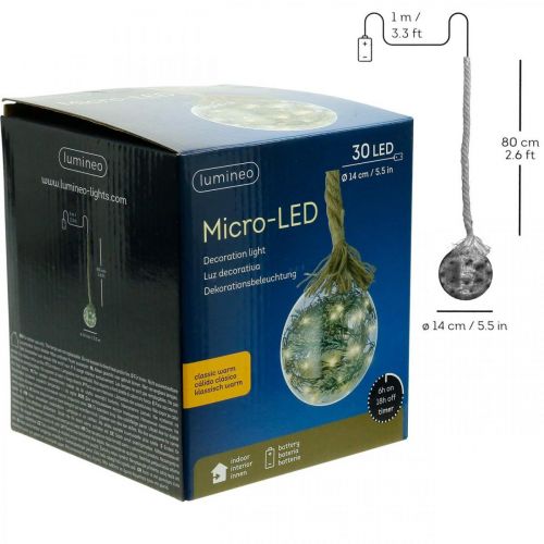 Product LED ball snow fir inside Ø14cm 30L warm white timer