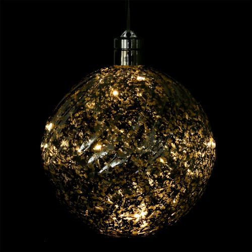 Floristik24 Ball plastic silver 15cm with 10 LED and batteries