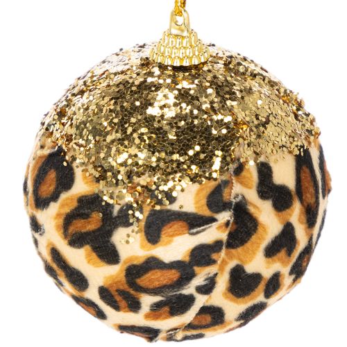 Christmas Baubles Leopard Print with Gold Glitter 7cm Set of 3 | Floristik24.co.uk