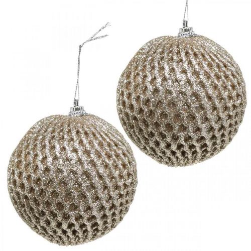 Floristik24 Christmas ball champagne honeycomb tree ball Ø8cm 6pcs