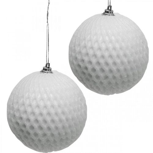 Floristik24 Christmas ball white honeycomb pattern Christmas tree ball Ø8cm 6pcs