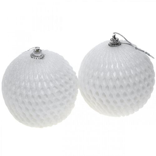 Floristik24 Christmas ball white honeycomb pattern Christmas tree ball Ø8cm 6pcs