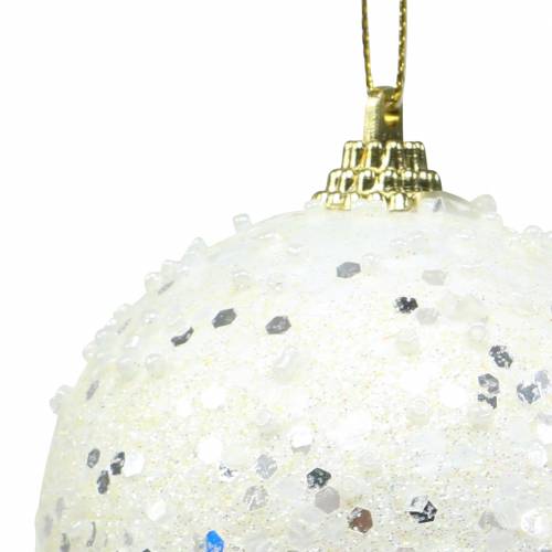 Floristik24 Christmas tree decorations Christmas ball foam white glitter Ø8cm 2pcs