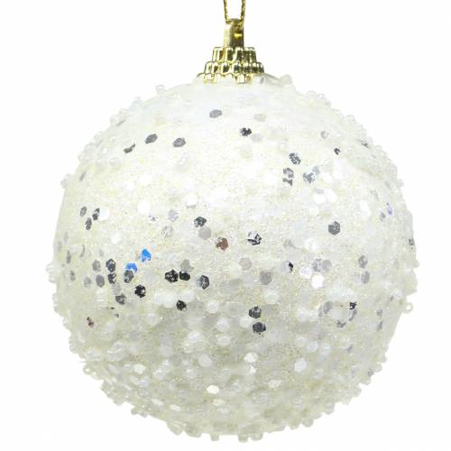 Floristik24 Christmas tree decorations Christmas ball foam white glitter Ø8cm 2pcs