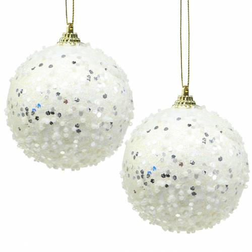 Floristik24 Christmas tree decorations Christmas ball foam white glitter Ø8cm 2pcs