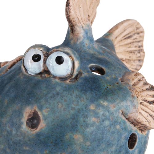 Product Puffer Fish for Tealight Ceramic Decoration Fish Blue 15cm 2pcs