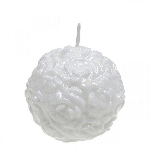 Product Ball candle roses round candle white candle decoration Ø7cm