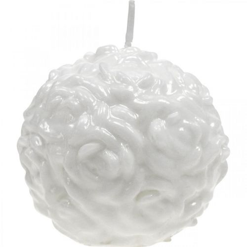 Product Ball candle roses round candle white candle decoration Ø7cm