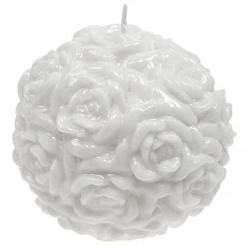 Floristik24 Ball candle roses round candle white table decoration Ø10.5cm