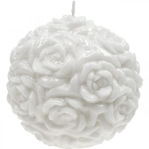 Product Ball candle roses round candle white table decoration Ø10.5cm