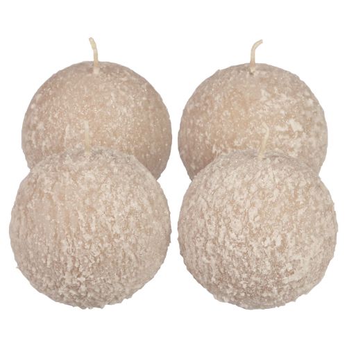 Product Ball candles 8 cm round candles beige snowball glitter 4 pieces