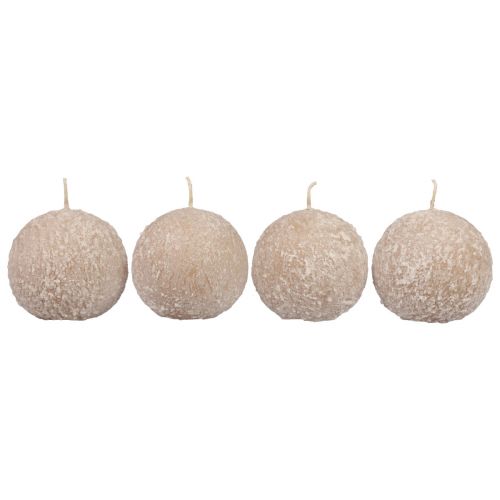 Ball candles 8 cm round candles beige snowball glitter 4 pieces