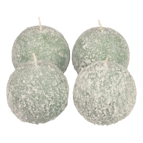 Floristik24 Ball candles 8 cm round candles green snowball glitter 4 pieces