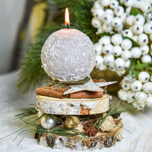 Product Ball candles 8 cm round candles beige snowball glitter 4 pieces