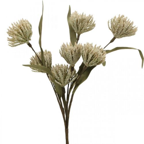 Artificial flower with 6 blossoms flocked beige green bunch of 3 H38cm