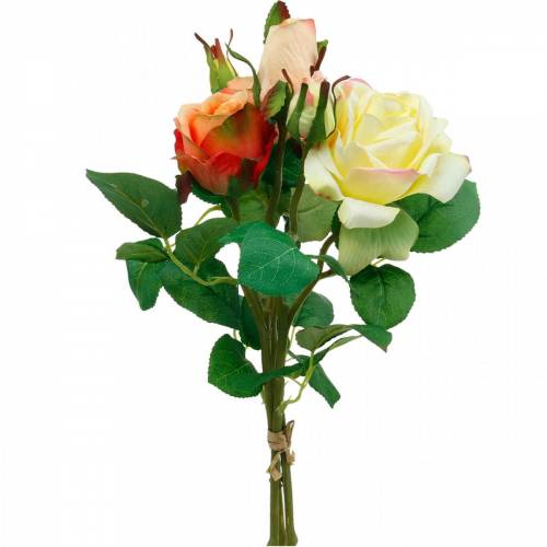 Artificial flowers, bouquet of roses, table decorations, silk flowers, artificial roses yellow-orange
