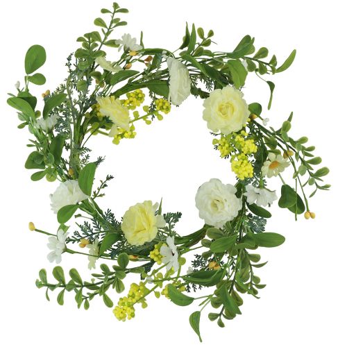 Product Artificial flower wreath artificial white yellow cream Ø40cm