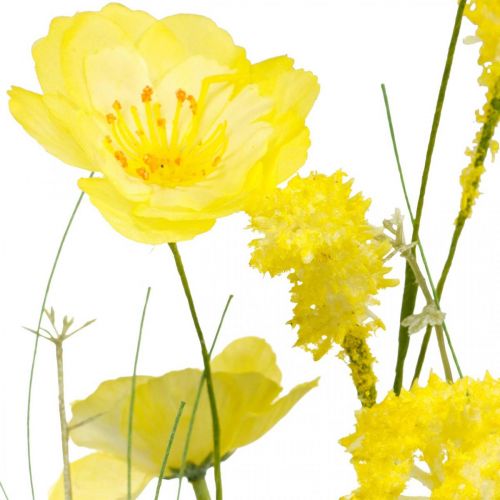 Product Bouquet of yellow artificial flowers, poppies and ranunculus in a bunch, silk flowers, spring decoration L45cm