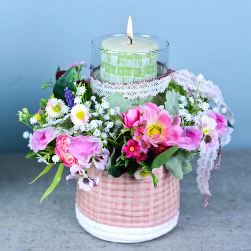 Floristik24 Artificial bouquet with ranunculus and bellis pink, white Ø20cm